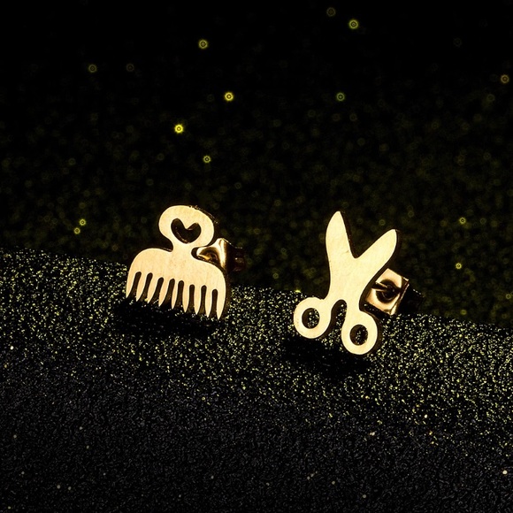 Stainless Steel ✄ HairStylist Stud Earrings - Picture 2 of 8